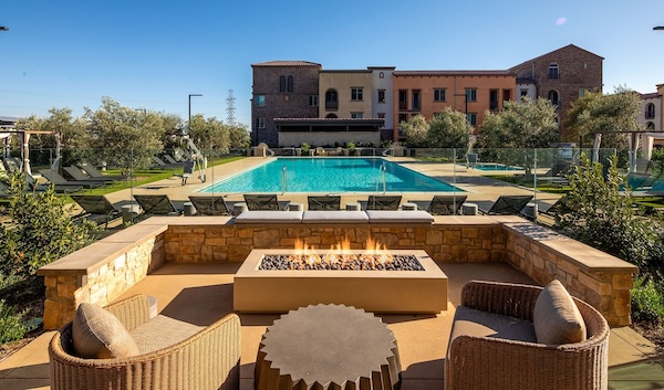 pool and nearby firepit seating