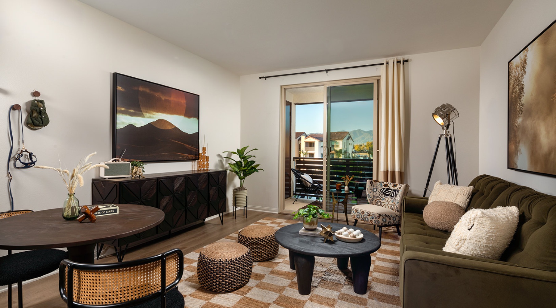 living room with a couch coffee table and tv