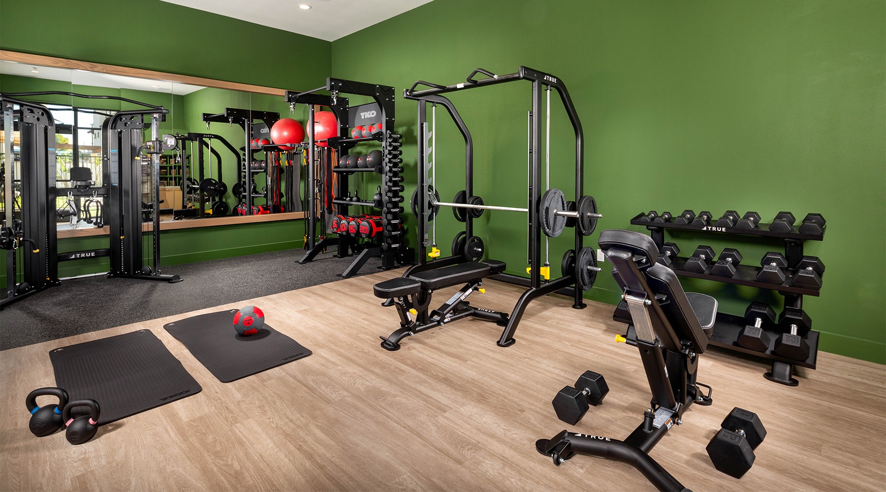 a gym with exercise equipment